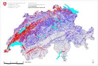  <p>En rouge, les surfaces agricoles qui risquent d'être frappés régulièrement par de longues périodes de sécheresse (document Agroscope)</p>